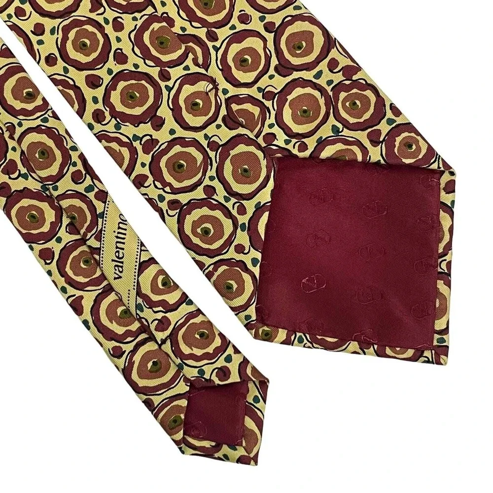VALENTINO Cravatte Silk Italy‎ Beige Red Water Color Tan Abstract Floral Necktie